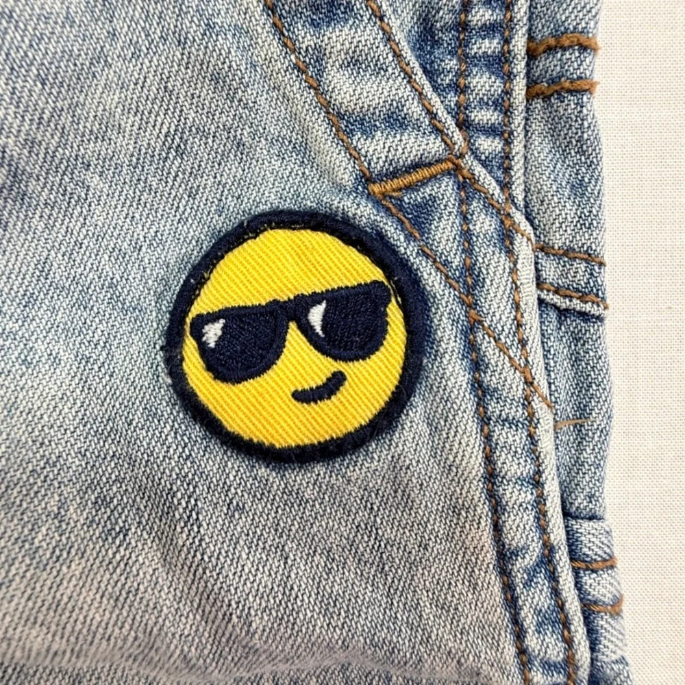 OshKosh Bgosh Baby Boys Blue Denim Overalls Emoji Lightning Bolt Patches 6-9M